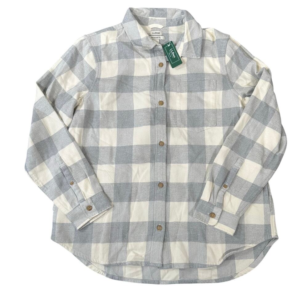 L.L. Bean Blue and White Buffalo Check Button-Down Shirt